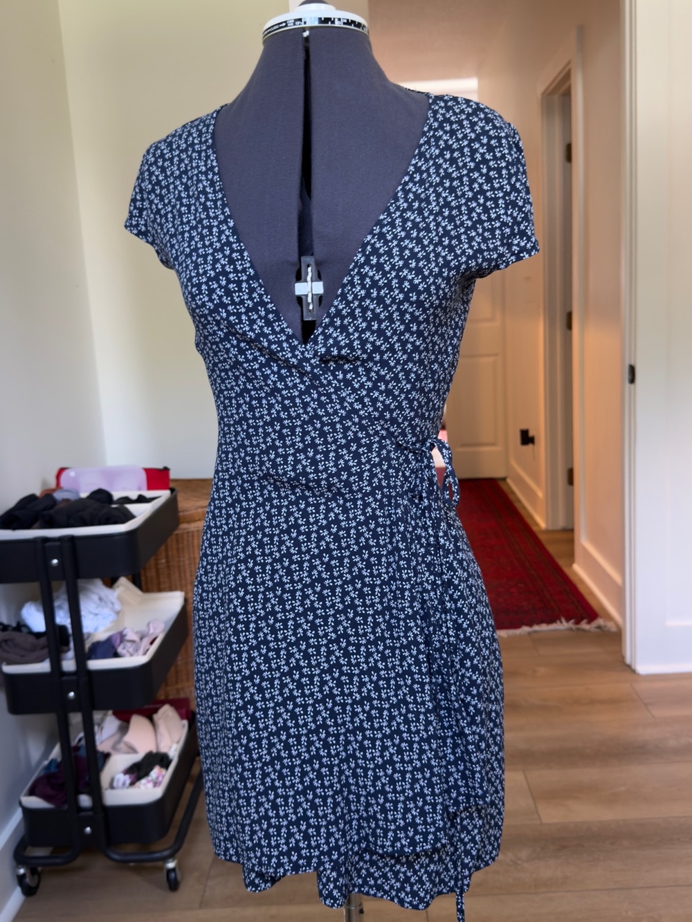 Brandy Melville Navy Mini Wrap Dress with White Floral Motif